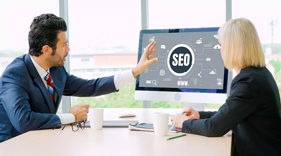 A bar graph showing the impact of AI adoption on SEO performance. Including 65% improved SEO performance, 45% faster content production, 39% better keyword research, 34% higher rankings, 28% improved on-page optimization.